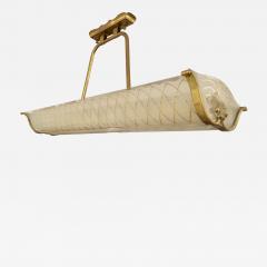 Large Rectangular French Art Deco White and Gold Glass and Brass Chandelier - 786155