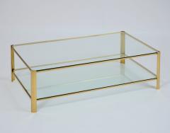 Large Rectangular Two Tier Coffee Table in Brass and Glass France 1970s - 4066135