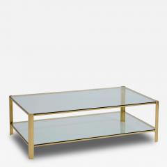 Large Rectangular Two Tier Coffee Table in Brass and Glass France 1970s - 4097677