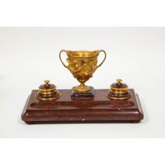 Large Rouge Marble and Gilt Bronze Inkwell Encrier Attributed to Barbedienne - 1174788