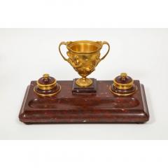 Large Rouge Marble and Gilt Bronze Inkwell Encrier Attributed to Barbedienne - 1174790