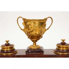 Large Rouge Marble and Gilt Bronze Inkwell Encrier Attributed to Barbedienne - 1174792