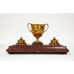 Large Rouge Marble and Gilt Bronze Inkwell Encrier Attributed to Barbedienne - 1174793