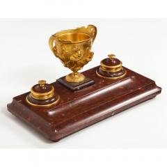 Large Rouge Marble and Gilt Bronze Inkwell Encrier Attributed to Barbedienne - 1174794