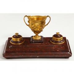 Large Rouge Marble and Gilt Bronze Inkwell Encrier Attributed to Barbedienne - 1174795