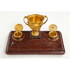 Large Rouge Marble and Gilt Bronze Inkwell Encrier Attributed to Barbedienne - 1174796