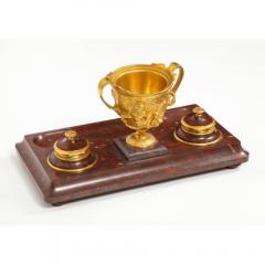 Large Rouge Marble and Gilt Bronze Inkwell Encrier Attributed to Barbedienne - 1174799