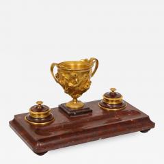 Large Rouge Marble and Gilt Bronze Inkwell Encrier Attributed to Barbedienne - 1175243