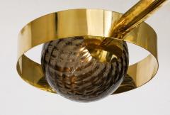Large Round Brass Chandelier with Bronze Smoked Murano Glass Globes Italy 2025 - 4287445