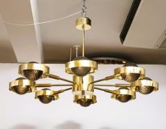 Large Round Brass Chandelier with Bronze Smoked Murano Glass Globes Italy 2025 - 4287460