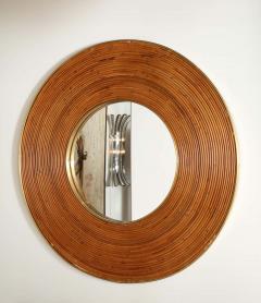 Large Round Reed and Brass Mirror Italy 1970s - 1260293