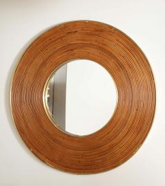 Large Round Reed and Brass Mirror Italy 1970s - 1260295