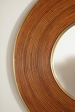 Large Round Reed and Brass Mirror Italy 1970s - 1260297