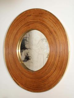 Large Round Reed and Brass Mirror Italy 1970s - 1260305