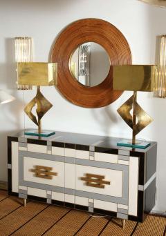 Large Round Reed and Brass Mirror Italy 1970s - 1260312