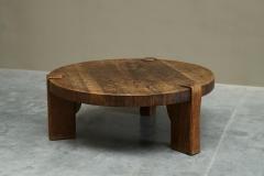 Large Round Wabi Sabi Style Coffee Table in Solid Oak 1960s - 4677453