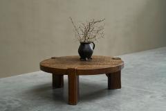 Large Round Wabi Sabi Style Coffee Table in Solid Oak 1960s - 4677462