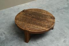 Large Round Wabi Sabi Style Coffee Table in Solid Oak 1960s - 4677466