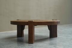Large Round Wabi Sabi Style Coffee Table in Solid Oak 1960s - 4677505