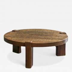 Large Round Wabi Sabi Style Coffee Table in Solid Oak 1960s - 4682469