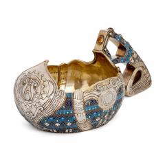 Large Russian silver kovsch with cloisonn enamel decoration - 3364612