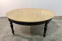 Large Rustic Round Pine Dining Table with Ebonized Turned Legs - 4763196