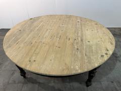 Large Rustic Round Pine Dining Table with Ebonized Turned Legs - 4763198