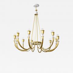 Large SCANDINAVIAN MODERN 12 ARM Polished BRASS CHANDELIER - 2122589