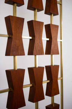 Large Scale 1960s Custom Walnut and Gold Anodized Aluminum Architectural Screen - 1433691