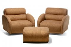 Large Scale Directional Post Modern Swivel Chairs Ottoman in Mocha Fabric - 3464948