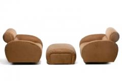 Large Scale Directional Post Modern Swivel Chairs Ottoman in Mocha Fabric - 3464995