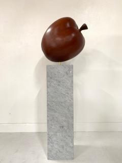 Large Scale Teak Apple Sculpture on Carrara Marble Pedestal - 1137225