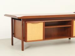 Large Scandinavian Executive Desk with Seagrass Doors 1950s - 2857130