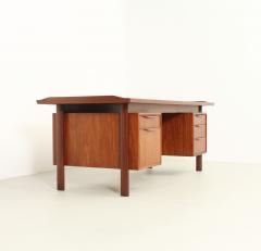 Large Scandinavian Executive Desk with Seagrass Doors 1950s - 2857142