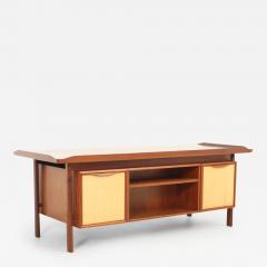 Large Scandinavian Executive Desk with Seagrass Doors 1950s - 2861778
