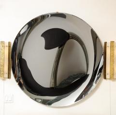 Large Sculptural Round Concave Black Silver Mirror or Wall Art Italy 47 Diam  - 3131100