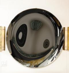 Large Sculptural Round Concave Black Silver Mirror or Wall Art Italy 47 Diam  - 3131105