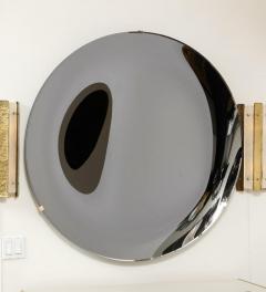 Large Sculptural Round Concave Black Silver Mirror or Wall Art Italy 47 Diam  - 3131109