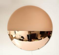 Large Sculptural Round Convex Rose Gold Lighted Mirror or Wall Art Italy - 3257346