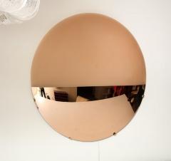 Large Sculptural Round Convex Rose Gold Lighted Mirror or Wall Art Italy - 3257347