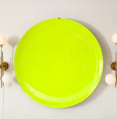 Large Sculptural Round Neon Yellow Concave Glass Disc Wall Sculpture Italy 2022 - 2642365