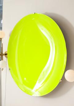Large Sculptural Round Neon Yellow Concave Glass Disc Wall Sculpture Italy 2022 - 2642369