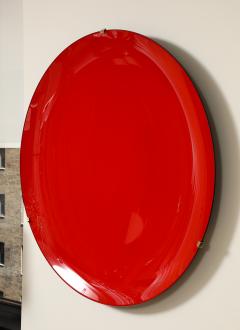 Large Sculptural Round Red Concave Glass Disc Wall Sculpture Italy - 3802564