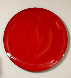 Large Sculptural Round Red Concave Glass Disc Wall Sculpture Italy - 3802567