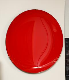 Large Sculptural Round Red Concave Glass Disc Wall Sculpture Italy - 3802568