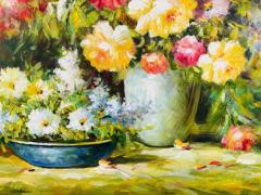 Large Sell Life Flowers Oil on Canvas Painting Signed and Framed - 2873112