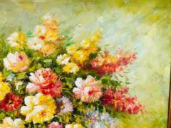 Large Sell Life Flowers Oil on Canvas Painting Signed and Framed - 2873116