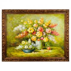 Large Sell Life Flowers Oil on Canvas Painting Signed and Framed - 2873126