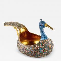 Large Silver Kovsh In The Russian Style With Cloisonne Enamel Russia Moscow - 4788390