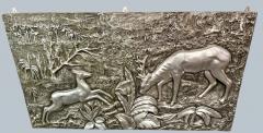 Large Silvered Plaster Wildlife Relief with Deer in a Forest Landscape - 4730937